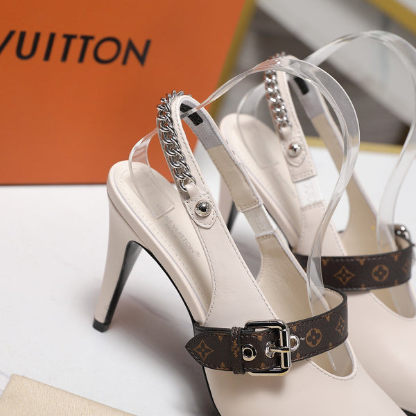 LV Vibe Slingback Pumps 95 White Glossy Naplak Leather 600673