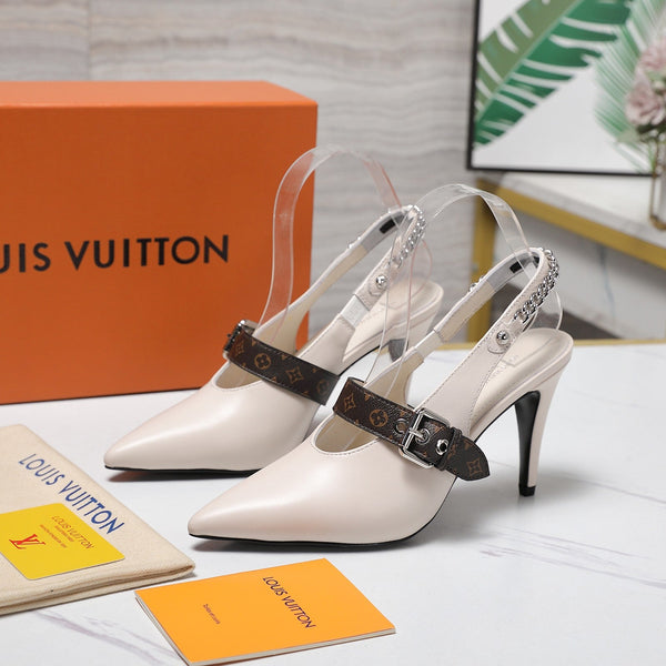 LV Vibe Slingback Pumps 95 White Glossy Naplak Leather 600673
