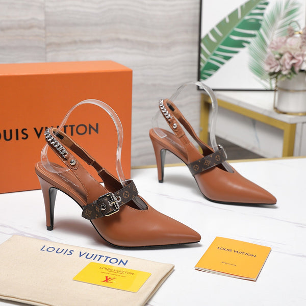 LV Vibe Slingback Pumps 95 Brown Glossy Naplak Leather 600675