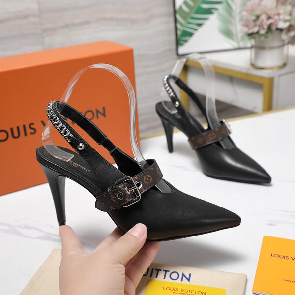 LV Vibe Slingback Pumps 95 Black Glossy Naplak Leather 600677