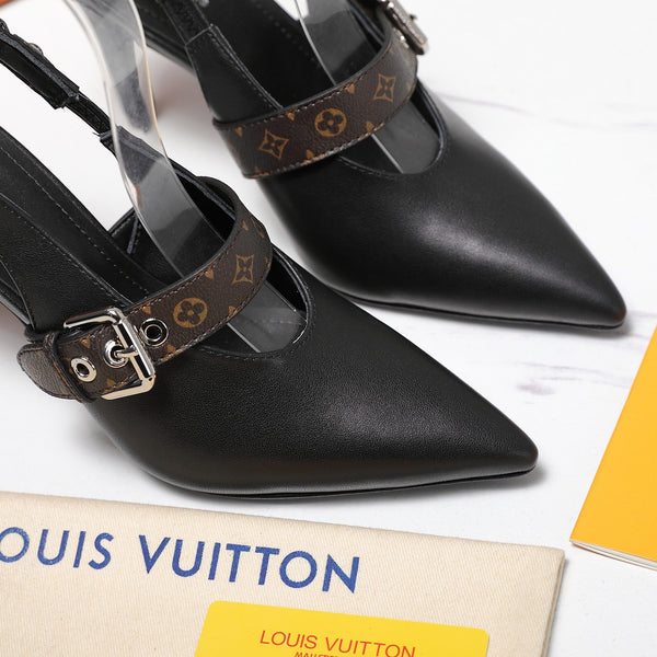 LV Vibe Slingback Pumps 95 Black Glossy Naplak Leather 600677