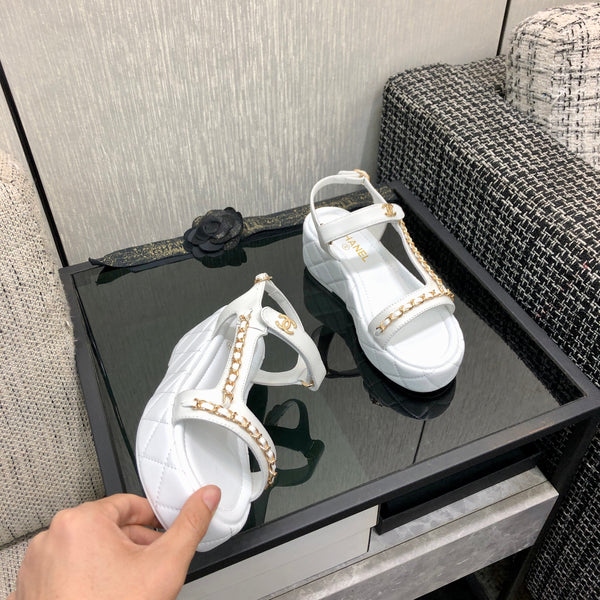 Chanel 26 Platform Chain Sandals White in Lambskin 602506