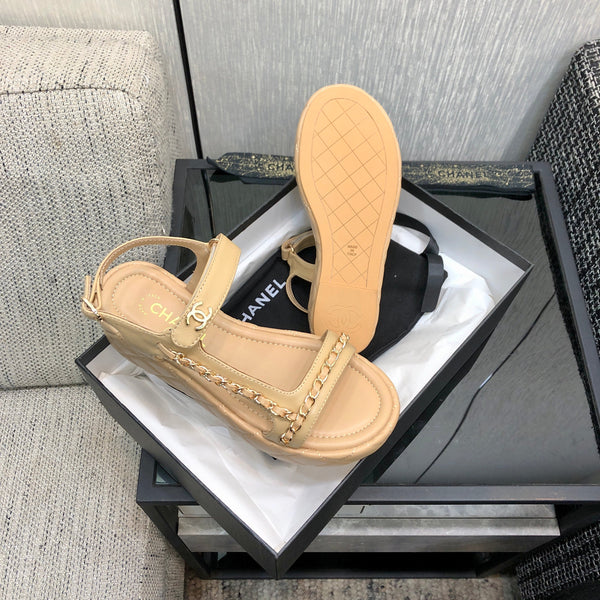 Chanel 26 Platform Chain Sandals Beige in Lambskin 602505