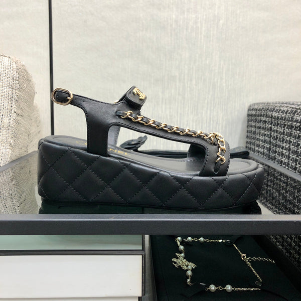 Chanel 26 Platform Chain Sandals Black in Lambskin 602503