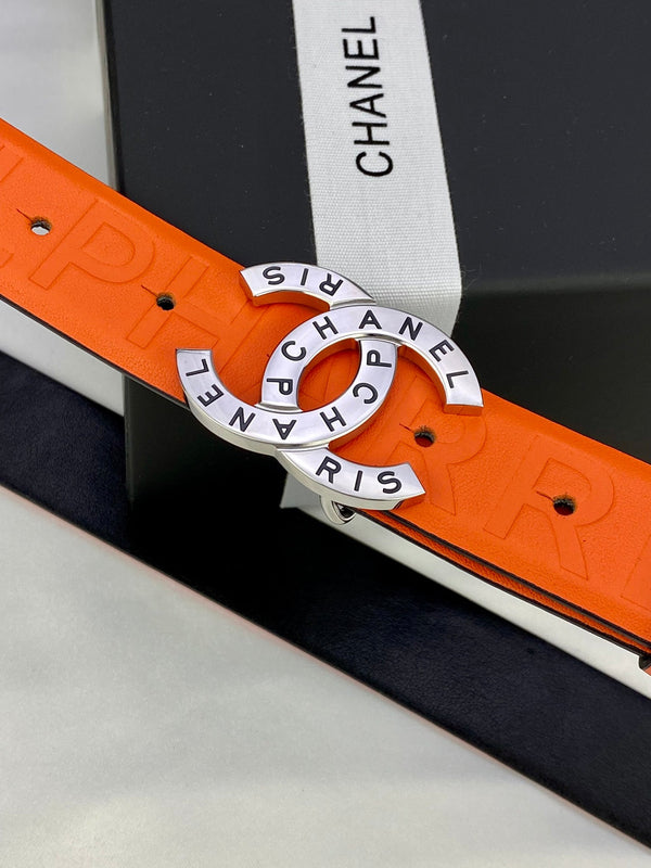 CC Women's Belt 3.0CM Orange Cowhide 586499