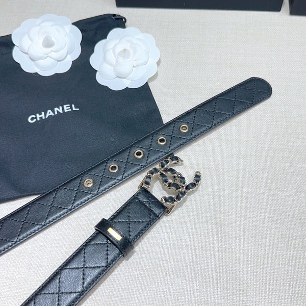CC Women's Belt 3.0CM Black Lambskin Black Sliver Buckle 190580