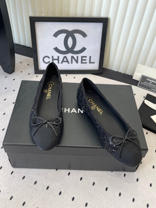 CC Ballet Flats Black in Sequined Sheepskin 611691