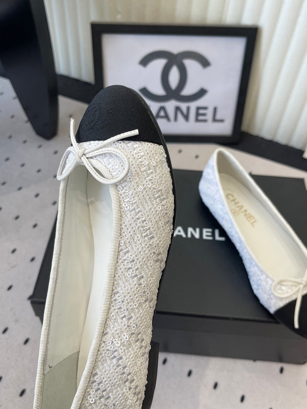 CC Ballet Flats White in Sequined Sheepskin 611690