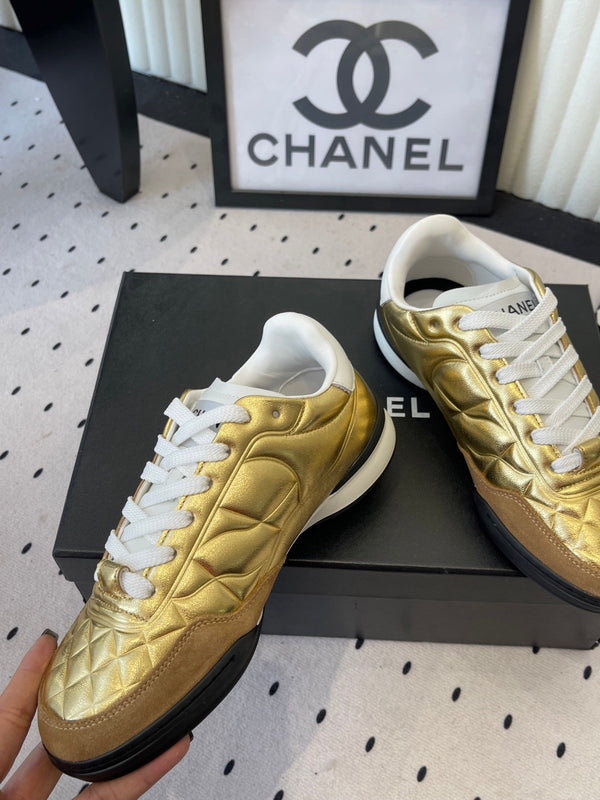 Chanel Coco Baseball Shoes Metallic Gold in Cowhide 611672
