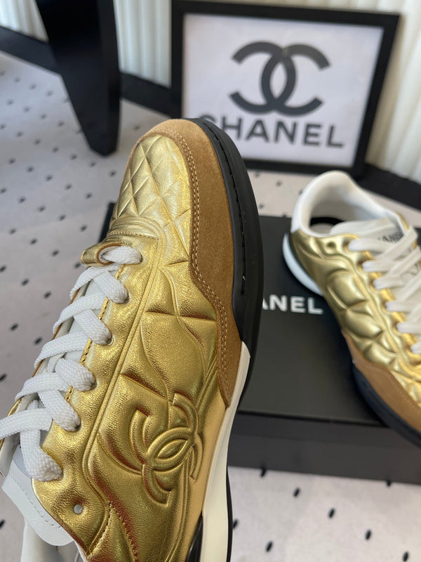 Chanel Coco Baseball Shoes Metallic Gold in Cowhide 611672