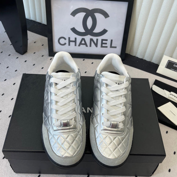 Chanel Coco Baseball Shoes Metallic Silver in Cowhide 611671