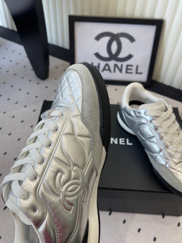 Chanel Coco Baseball Shoes Metallic Silver in Cowhide 611671