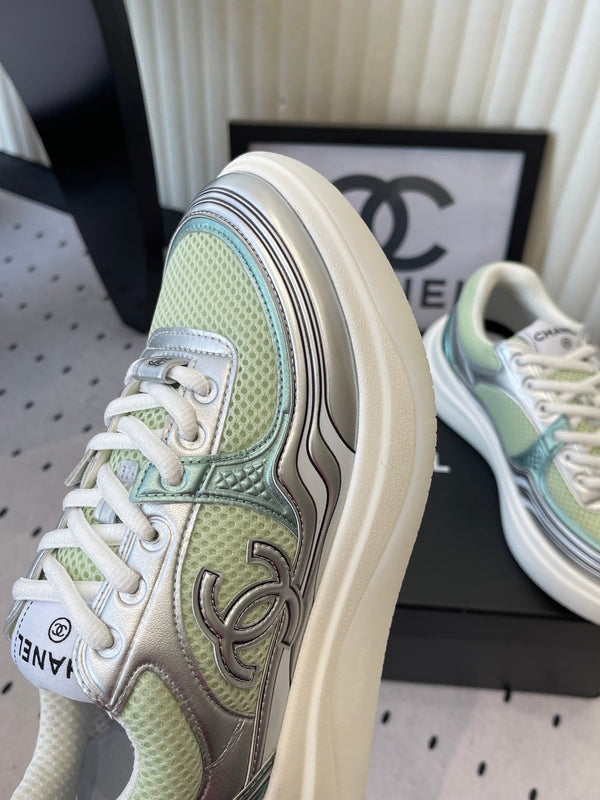 CC Sneaker Green Silver Metallic in Cowhide 611666