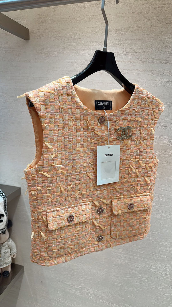 CHANEL SWEET GIRL VEST ORANGE TWEED