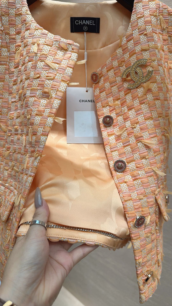 CHANEL SWEET GIRL VEST ORANGE TWEED
