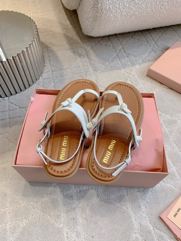 Miu Flip-flot Flat Sandal Brown White in Cowhide 615340