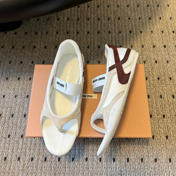Miu Miu 26 Mary Jane Casual Flip-Flops White Brown in Mesh fabric 614740