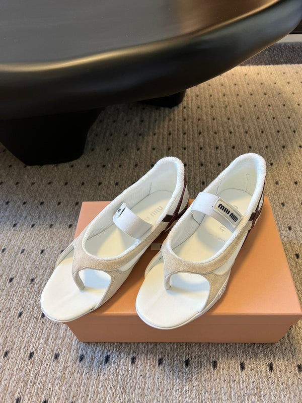 Miu Miu 26 Mary Jane Casual Flip-Flops White Brown in Mesh fabric 614740
