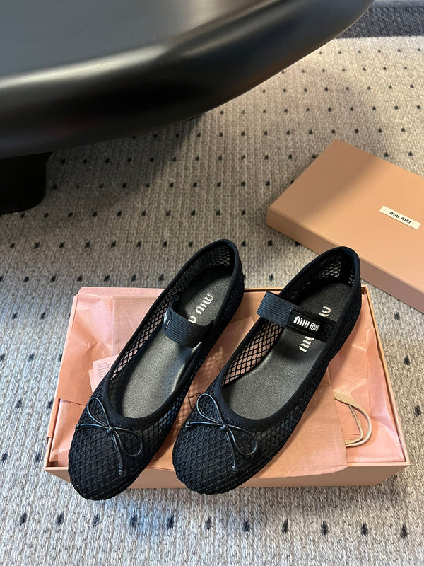 Miu Miu 26SS Ballet Flats Black in Mesh 614700