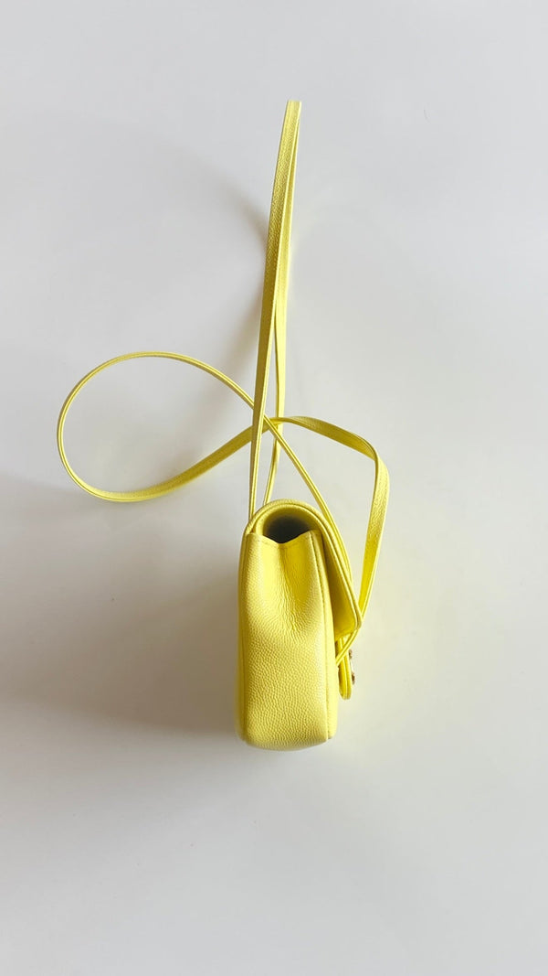 MM 26 Coco Long Shoulder Strap Flap Yellow Bag in Cowhide