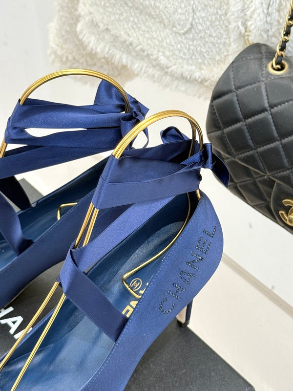 Chanel 26C Ballet High Heels Dark Blue in Silk 616004