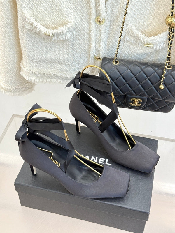 Chanel 26C Ballet High Heels Black in Silk 616003