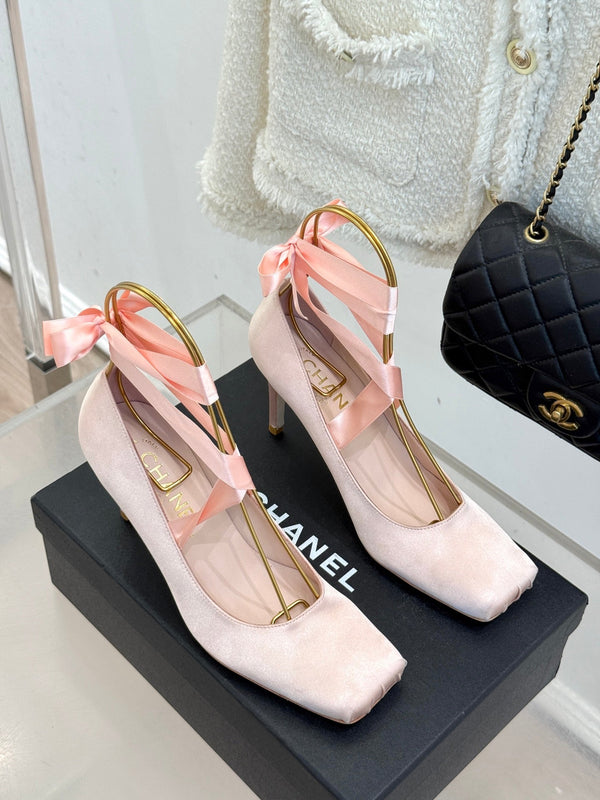 Chanel 26C Ballet High Heels Pink  in Silk 616002