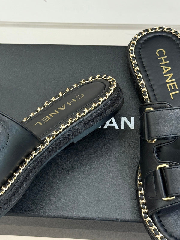 Chanel 26C Chain Double C Buckle Slippers Black Cowhide 615788
