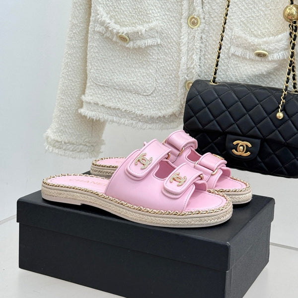Chanel 26C Chain Double C Buckle Slippers Pink Cowhide 615787