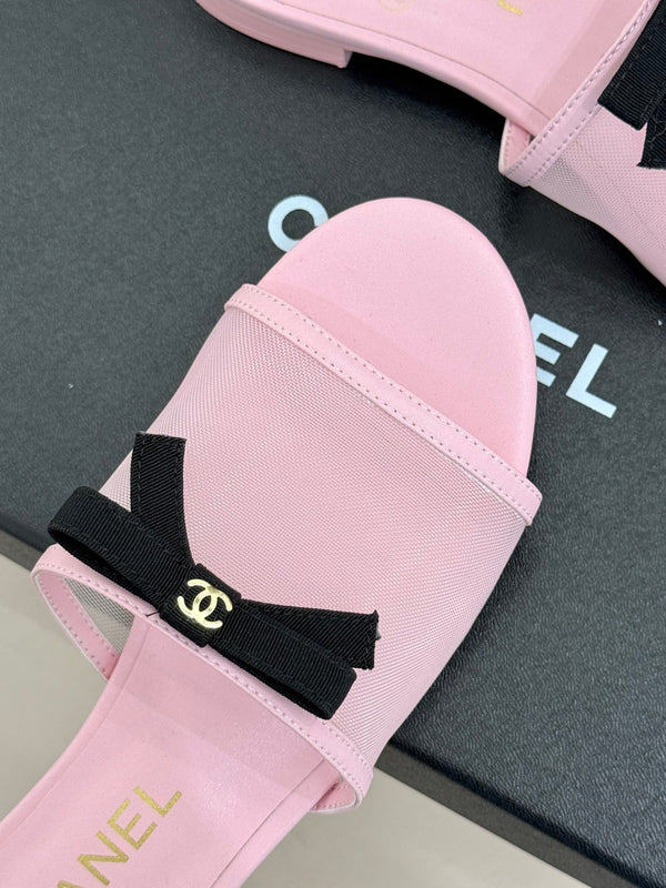 Chanel  26C Double C Bow Slippers Pink in Mesh 615710