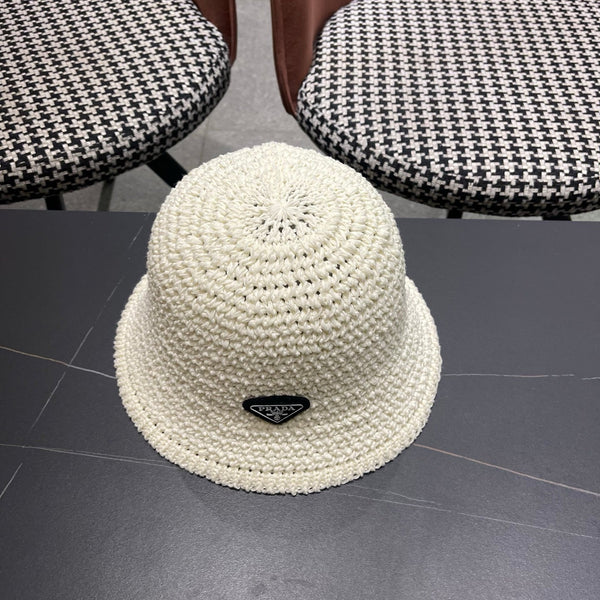 Prada 26 Prada Straw Hat White Knitted Woolen Fabric 123230