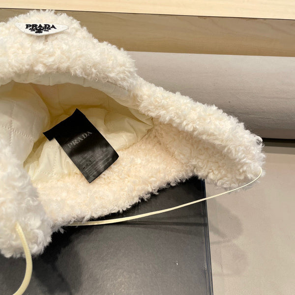 Prada Earflap Hat White Lambswool 122341