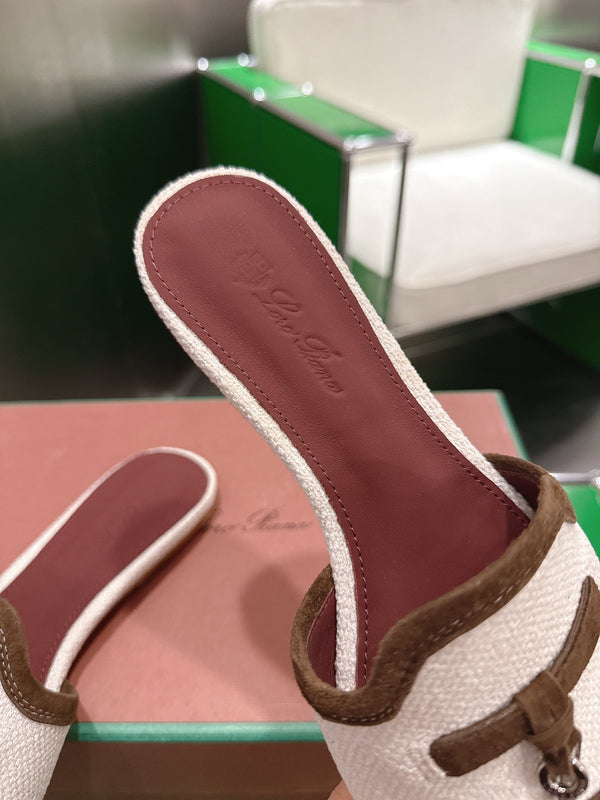 Loro Piana 26 Slippers Ivory Brown Wish Sheepskin Fabric 632134
