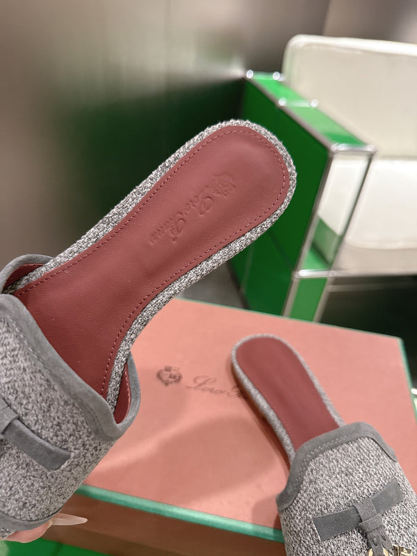 Loro Piana 26 Slippers Gray Wish Sheepskin Fabric 632135