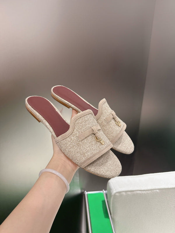 Loro Piana 26 Slippers Beige Wish Sheepskin Fabric 632137