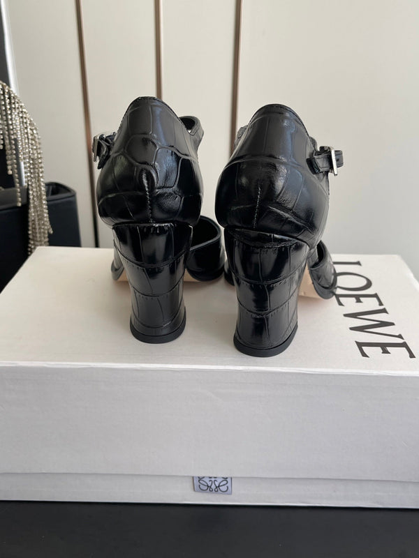 LOEWE 26SS Chunky Heel 50 Mary Jane Black in Leather 631743