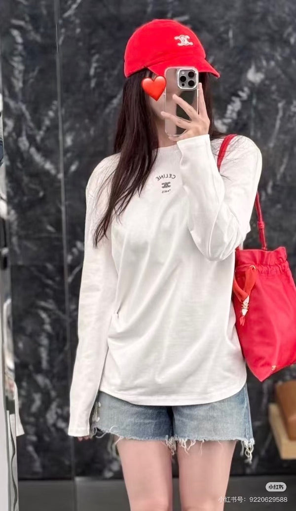 Celine 26ss  Long-Sleeve T-Shirt White in Cotton
