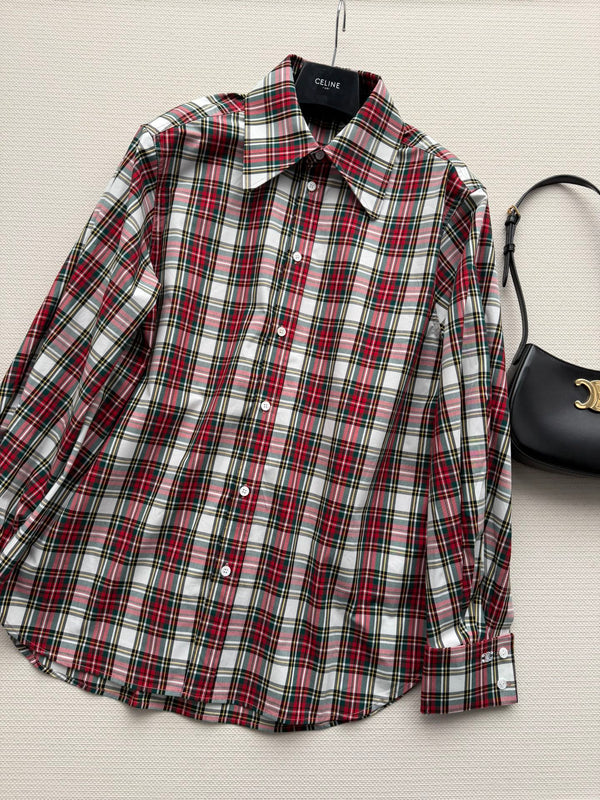 Celine 26SS  Plaid Shirt Red in Cotton 872705
