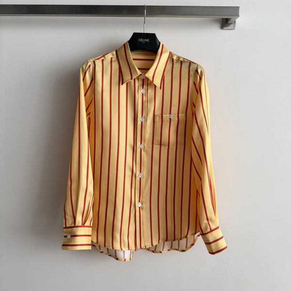 Celine 26SS Striped Shirt Yellow in Silk Fabric 849595