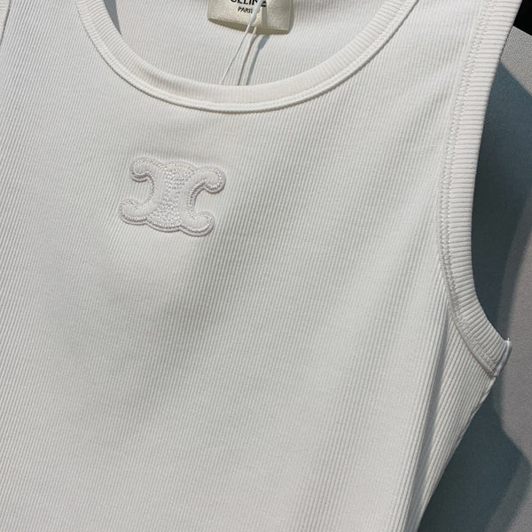 Celine 26SS Embroidered Vest White in Cotton 106791