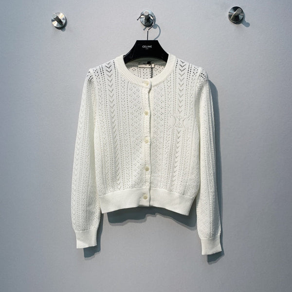 Celine 26SS Openwork Knit Cardigan White in Cotton 978030