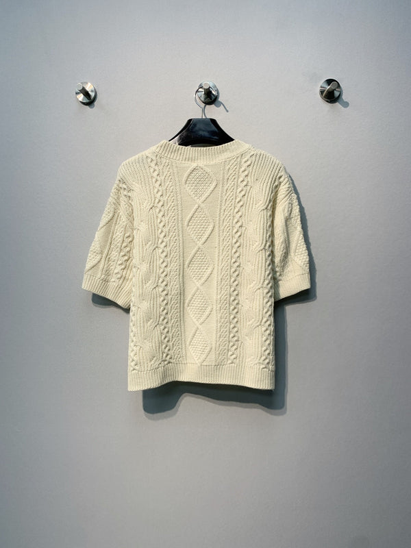 Celine 26SS Cable Knit Short-Sleeve T-Shirt Beige in Wool 972358