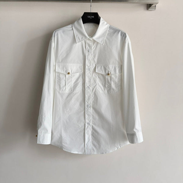 Celine 26SS White Double-pocket Shirt in Cotton 943328