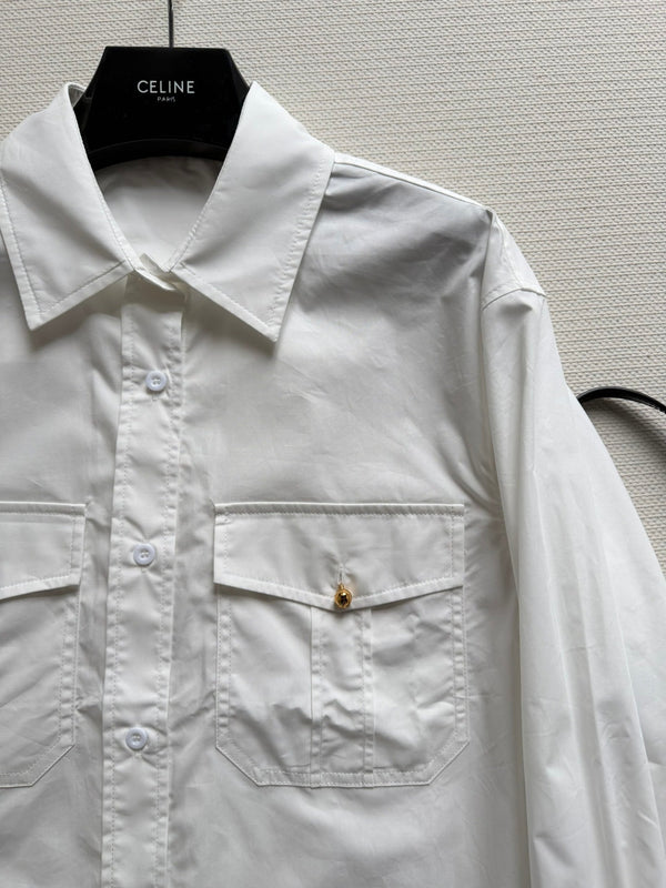 Celine 26SS White Double-pocket Shirt in Cotton 943328