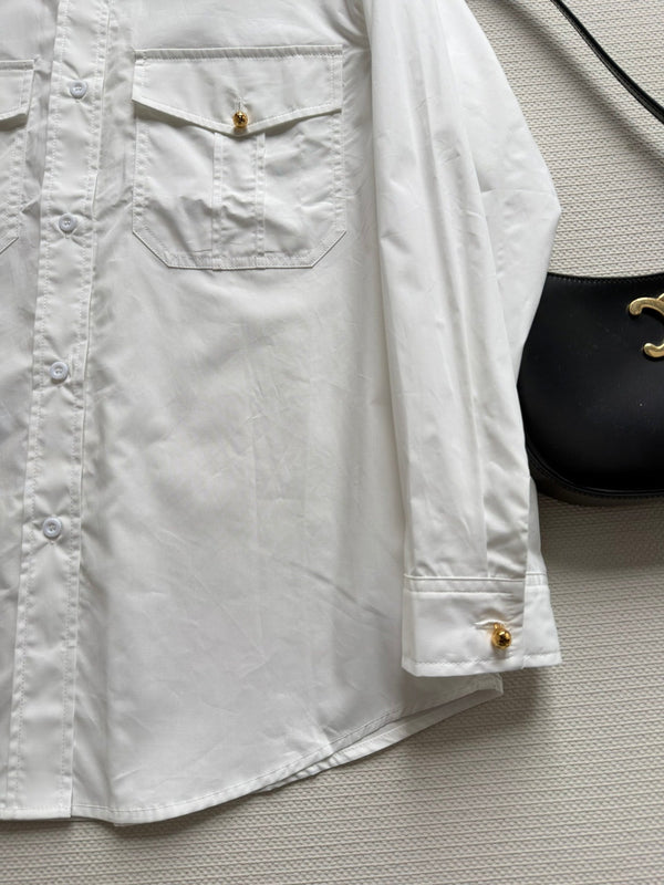Celine 26SS White Double-pocket Shirt in Cotton 943328
