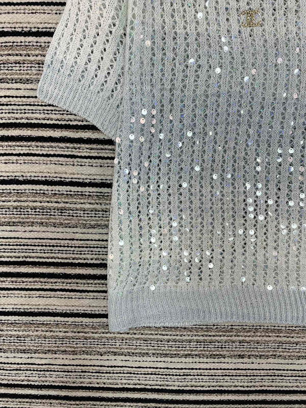 Chanel Knit Short-sleeve Blue in Wool 133528