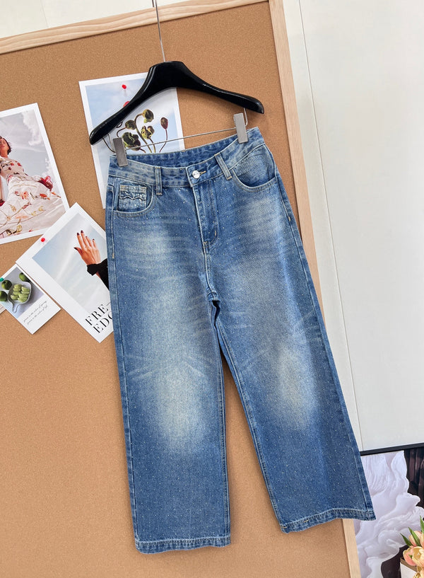 Chanel Wide-Leg Denim Pants Blue in Cotton 129758