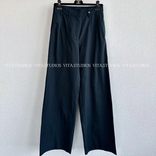 Chanel 2026 High-Waisted Wide-Leg Pants Navy Blue in Cotton 162156