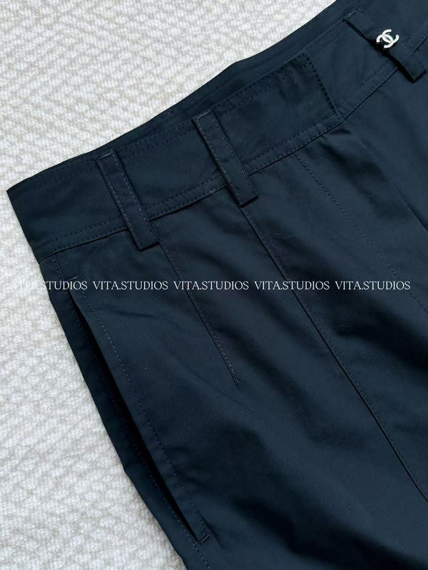 Chanel 2026 High-Waisted Wide-Leg Pants Navy Blue in Cotton 162156