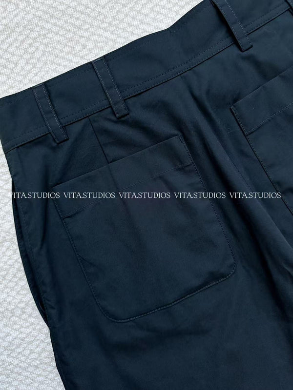 Chanel 2026 High-Waisted Wide-Leg Pants Navy Blue in Cotton 162156